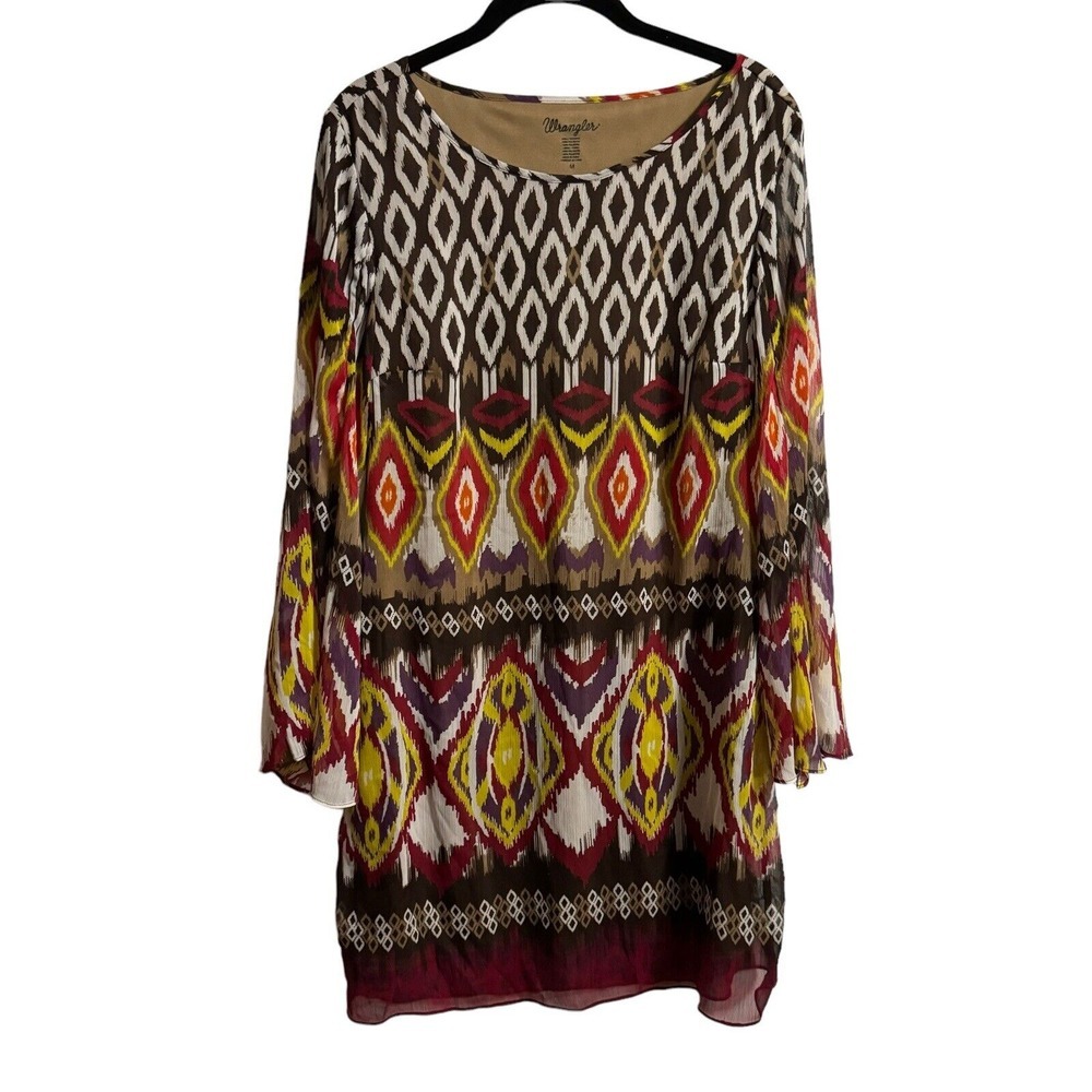 Wrangler Dress Womens Med Southwest Aztec Long Sleeve Scoop Neck Sheath Cowgirl